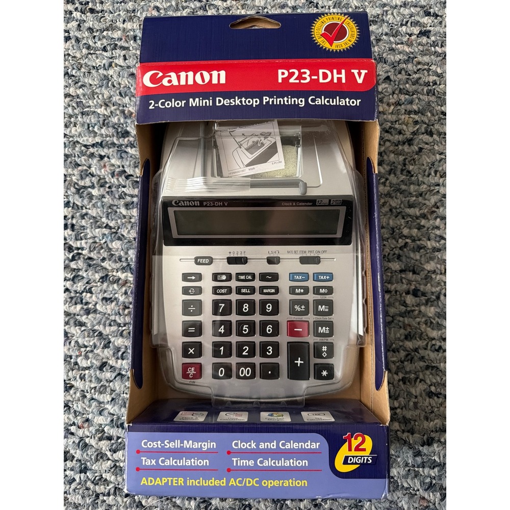Canon‎ P23-DH V 2-Color Mini Desktop Printing Calculator 12 Digit Silver NIB